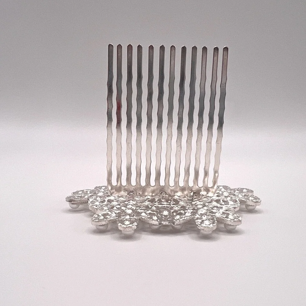 Vintage Pearl Rhinestone Bridal Hair Comb Silver Tone Formal Updo Accessory